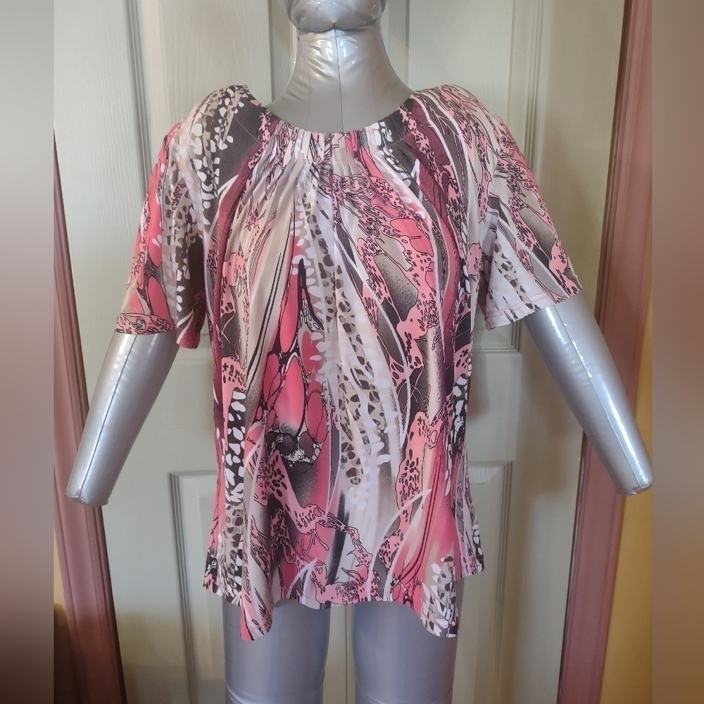 Southern Lady Pink Abstract Print Blouse Size M Boho Short Sleeve Flowy Top